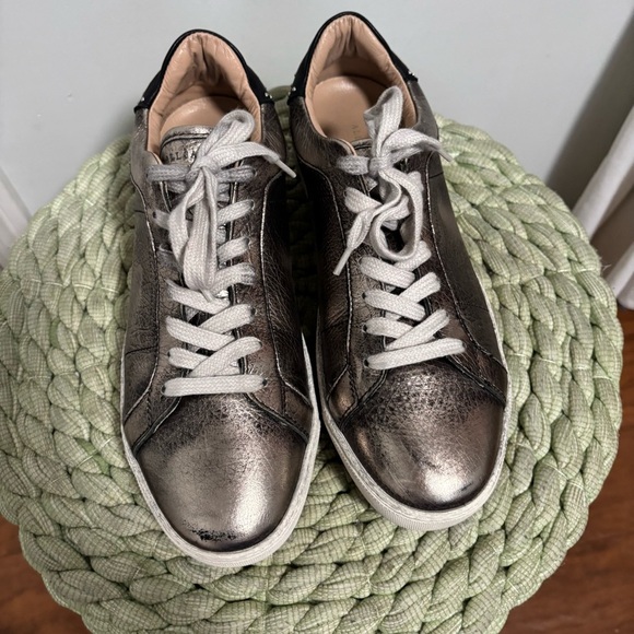 All Saints Sheer Stud Gun Metal Gold/Black Metallic Distressed Retro Sneakers - Picture 3 of 11